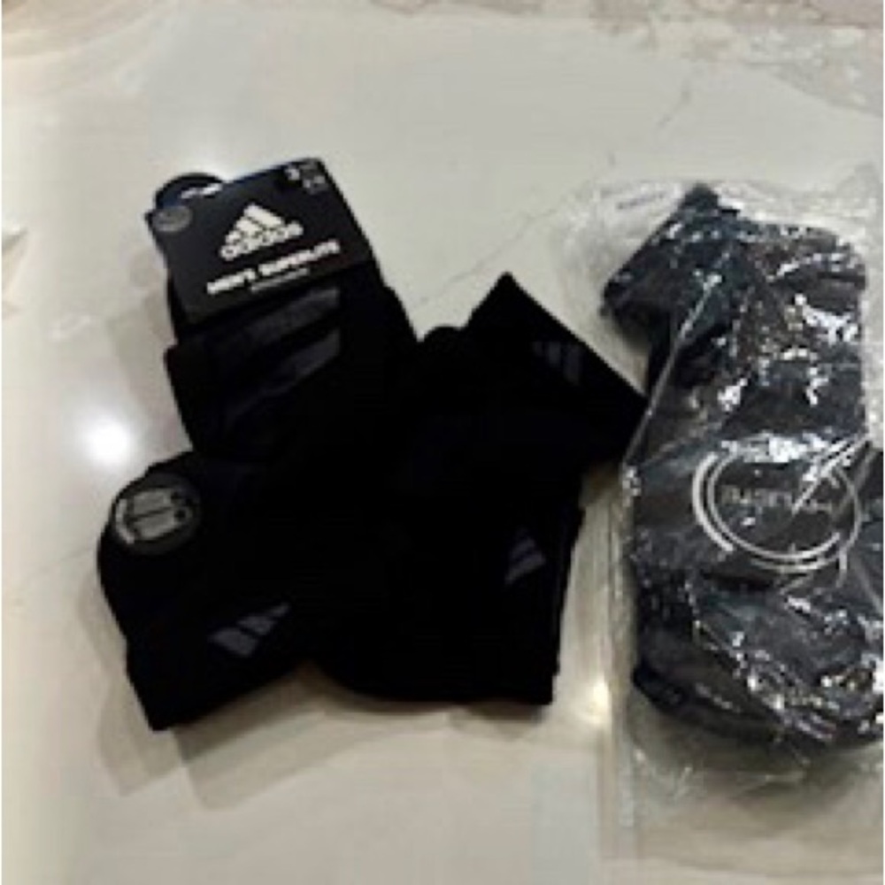 NWT Adidas 3 paint of black no shows sz 6-12 and one pair of hylete black/ gray